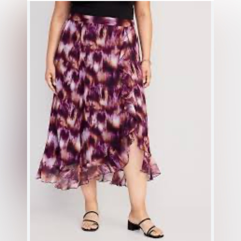 Old Navy XL Abstract‎ Ruffle Midi Skirt Boho Festival